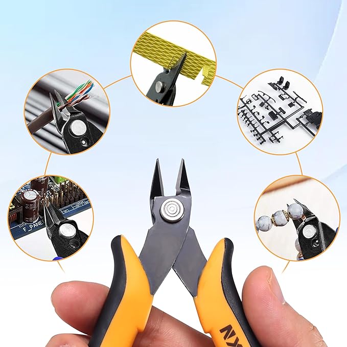 Micro Wire Cutters, 5.4 Inch Flush Cutters, 10 Pack Sharp Spring Loaded Micro Diagonal Cutters for Jewelry, Zip Ties, Electronics & DIY with Soft Grip Handles (Yellow & Black)
