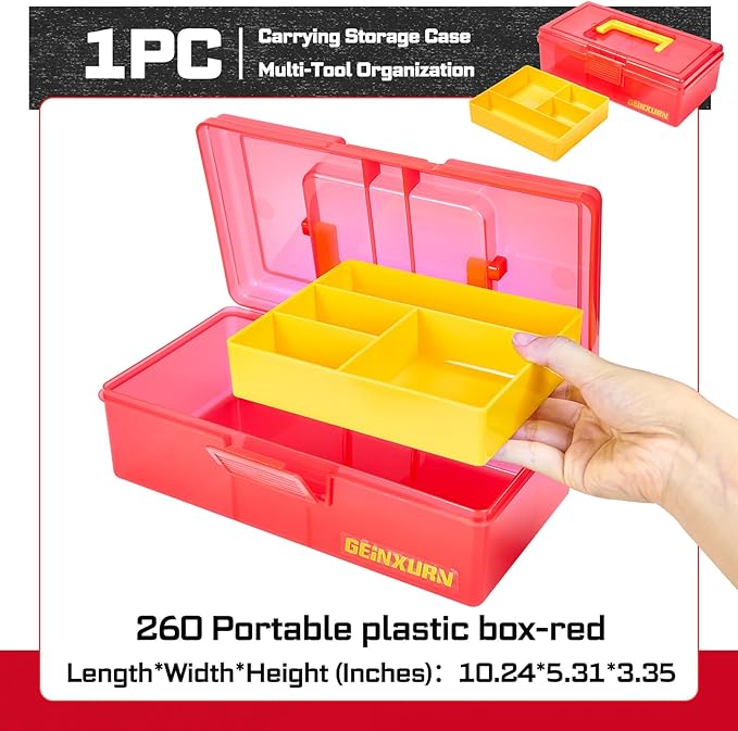 Plastic Tool Box with Lids and Handle,Portable Small Part Organizer Mini Clear Storage Case for Hardware,Screws,Bolts,Nails,Beads,Jewelry and Fishing Accessories Storage,Home DIY(Red)