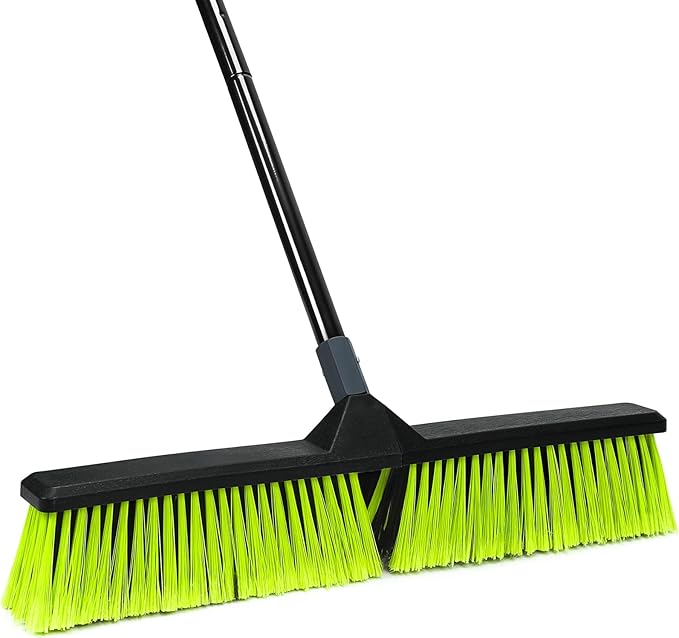 24-Inch Push Broom Outdoor with Stiff Bristle, Heavy Duty Broom Brush with 63??Long Handle for Deck Patio Driveway Garage Warehouse Shop Floor Sweeping & Scrubbing