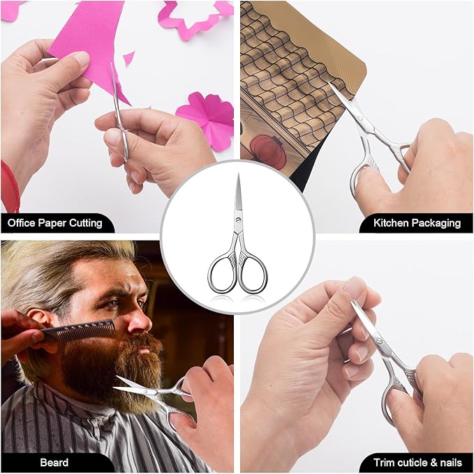Stainless Steel Small Scissors with Textured Handle - All Purpose for Arts, Crafts, Sewing, Office & Kitchen, Sharp & Durable Cutting Tools -2Pcs