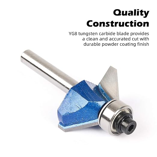 KOWOOD Plus 45 Degree Chamfer Router Bit Set, 1/4 Inch Shank, Cutting Diameter in 1/4?? 5/16?? 3/8?? 1/2??KOWOOD C3 Carbide. Ideal for Angled Edges, Clean Edge or Decorative Pieces