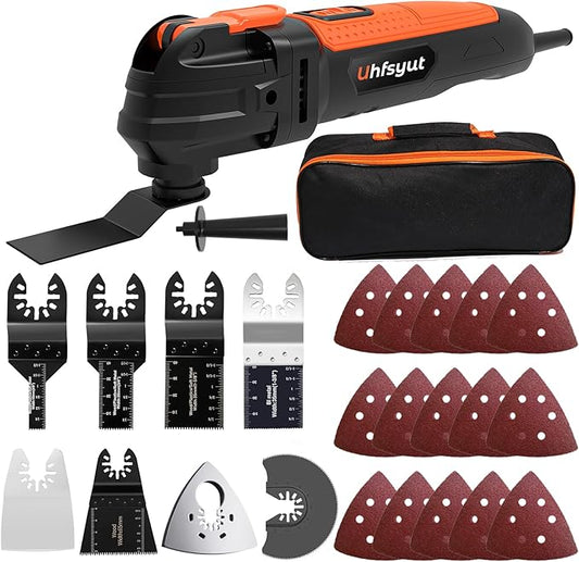 6-Speed Oscillating Multi-Tool with 23pc Kit & Storage Case | Quick-Change Blades for Wood/Metal/PVC | Includes Sanding Disc, Scraper, 15 Sandpapers