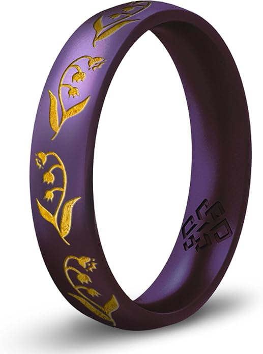 Knot Theory Birth Flower Silicone Ring for Women - 4mm Comfort Fit Wedding Band Engagement Ring