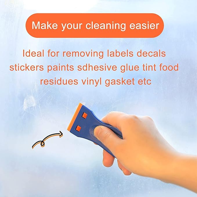 4 Pcs Plastic Razor Blade Scraper and 100 Pcs Blades, Remove Label Decal Tool竊?Forwithout Scratches Plastic Razor Blade Scraper, Adhesive Remover for Stickers, Gaskets and Paints on Window Car Glass