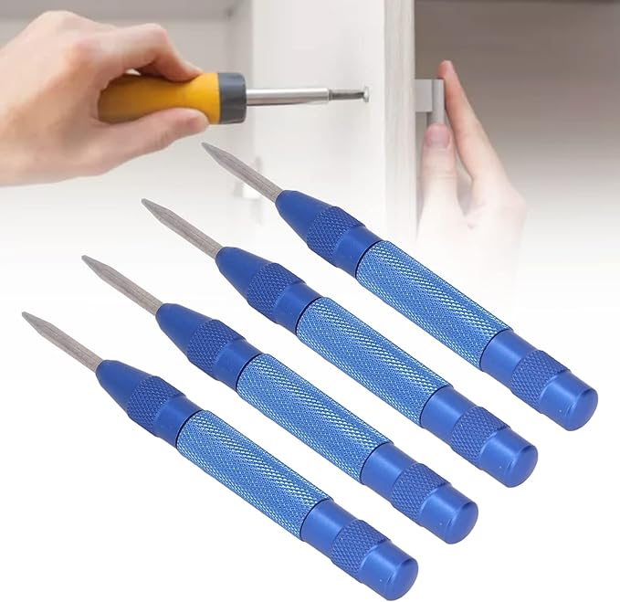 Center Punch, 4Pcs 5inches Center Punch Automatic High Speed Steel Tool Set Kit for Furniture Installation Machine Maintenance (Blue)