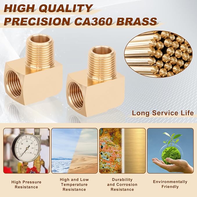 5pcs 3/8??Brass Fittings 90 Degree Barstock Street Elbow 3/8" NPT Male Pipe to 3/8" NPT Female Pipe 3/8 NPT Elbow Forged Brass Pipe Fittings