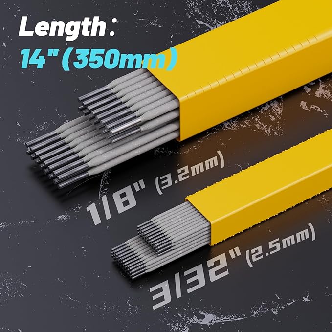 E6013 Welding Rods 3/32'': 14'' Low-Carbon Steel Welding Electrodes for Light Metal Fabrication and Home Repairs with Easy Arc Start and Minimal Spatter, AC/DC Compatible