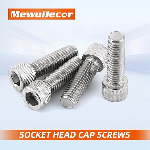 MewuDecor M8-1.25 x 12mm Socket Head Cap Screws Bolts, Allen Socket Drive, Stainless Steel 18-8 (304), Full Thread, Bright Finish, Machine Thread, 20 PCS