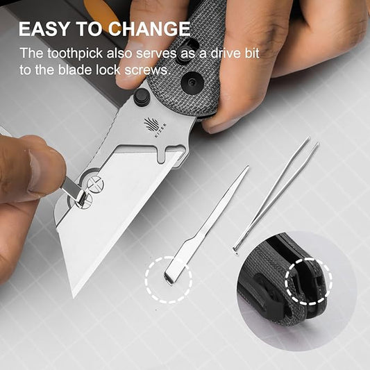 Kizer Uti Bear(New Dual-screw Version) Folding Utility Knife, Clutch Lock Box Cutter EDC Pocket knife with 5PCS Razor Blades, Pocket Knives with Pocket Clip for Men Women V3619JA3