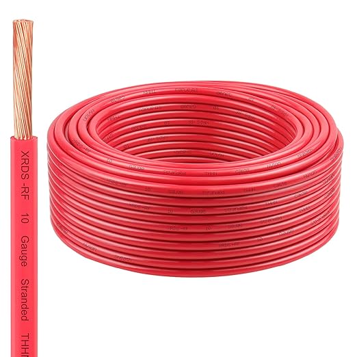 XRDS -RF 10 Gauge THHN Wire, 150FT Red Stranded Copper Electrical Wire, 600V, Heat & Oil Resistant, Nylon Sheath Building Wire for Indoor/Outdoor Use