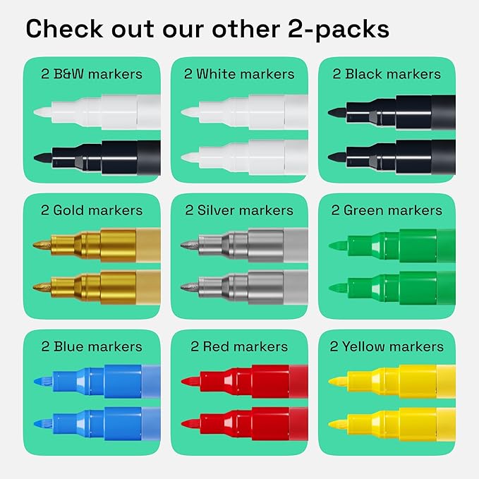 ARTISTRO 2 Gold & Silver Acrylic Paint Markers - 0.7mm Extra Fine-Tip Metallic Paint Pens - Perfect for Crafting, Art Projects, & More