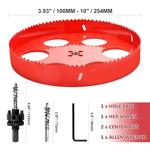 4-5/16"訝?10mm Hole Saws with Heavy Duty Arbor HSS Bi-Metal Hole Cutter Drill Bit for Wood Cornhole Boards Plastic Drywall Metal Fiberboard(Red)