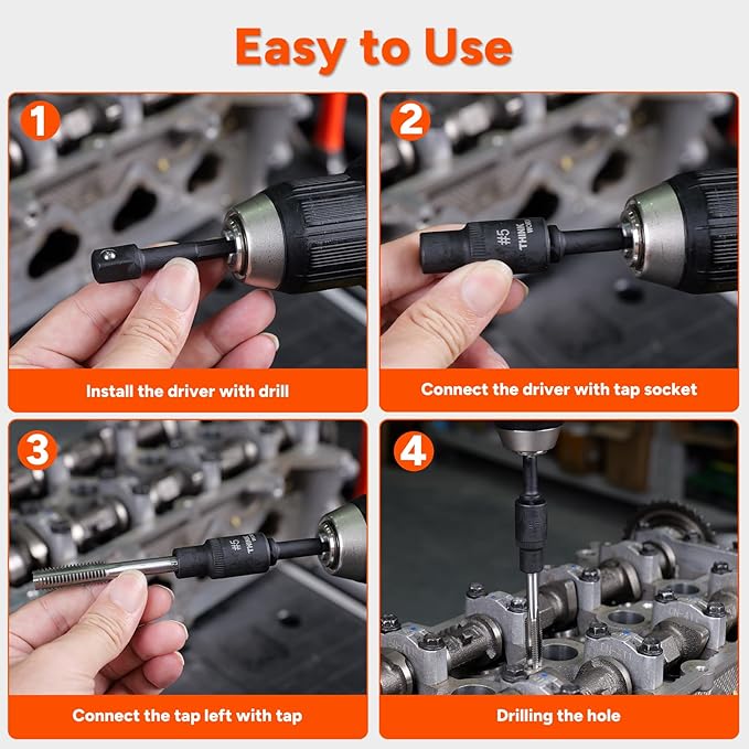 THINKWORK 12 Piece Magnetic Tap Socket Set, 1/4", 3/8" Square Drive Tap Handle Tool for Wrench