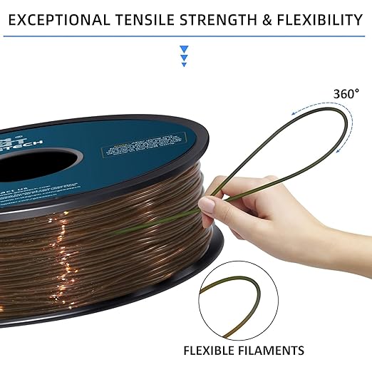 Geeetech TPU Filament 1.75mm, Shore 95A ??Flexible 3D Printer Filament with High Elasticity, 1KG (2.2lbs) Spool, Dimensional Accuracy 짹0.03mm, Fits Most FDM Printers (Clear Brown)