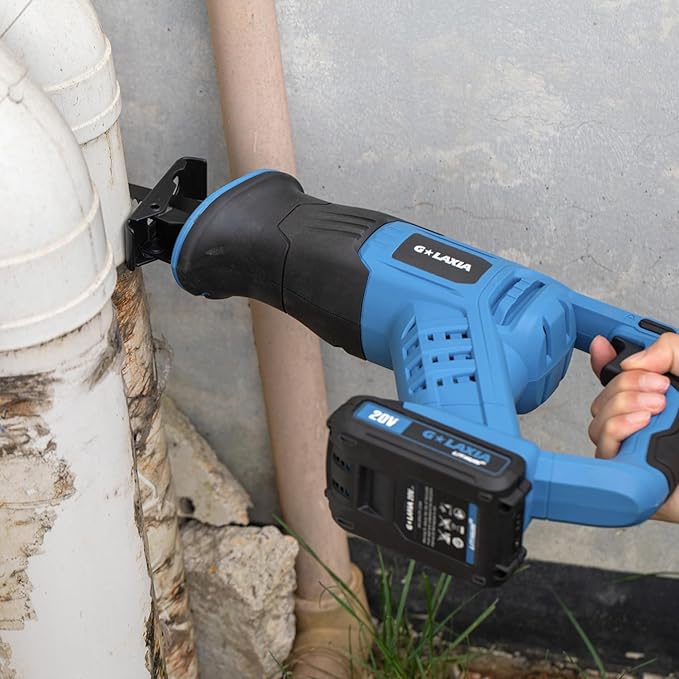 Reciprocating Saw, 20V Cordless Reciprocating Saw with 2.0Ah Battery and Fast Charger, 0-3000RPM, Tool-Free Blade Change, 5Pcs Blades for Wood, Soft Metal, PVC Pipe Cutting