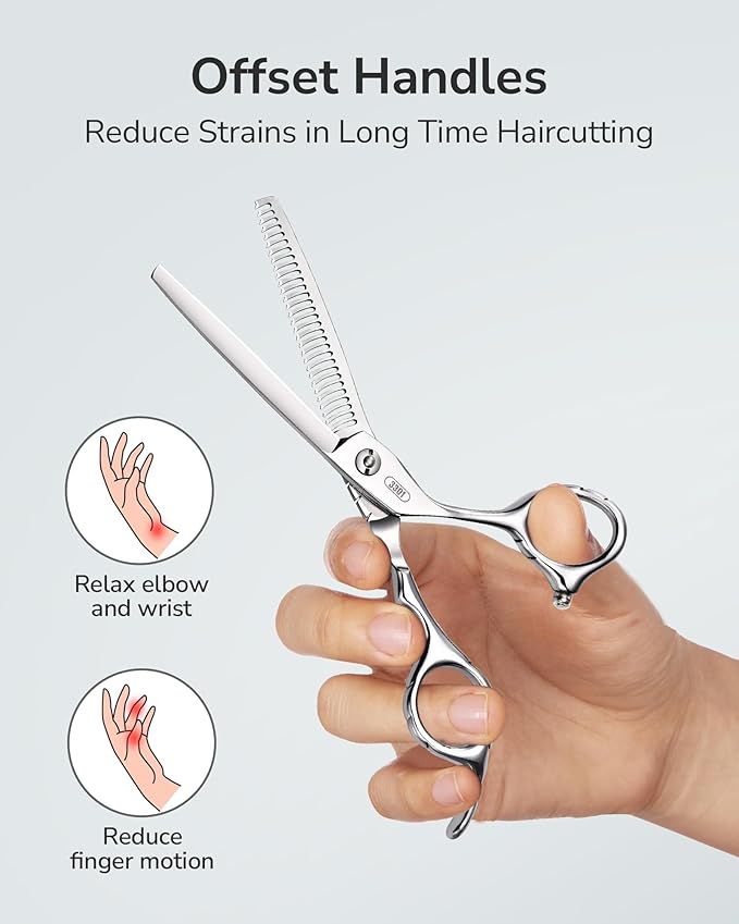 ULG Hair Thinning Scissors 6.7??Shark Series 100% Japanese Stainless Steel, Offset Handle, 30 Deer-Tooth Thinner 35% Hair Removal, Professional Barber Layering Shears for Salon & Home Hair Styling