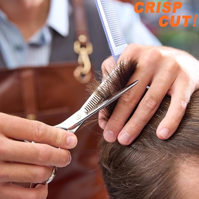 High-end Professional Hair Cut Thinning Scissors Hair Cutting Teeth Shears Left Hand Barber Hairdressing Texturizing Scissor Very Sharp 6 Inch Stainless Steel Alloy For Men Women Salon Home