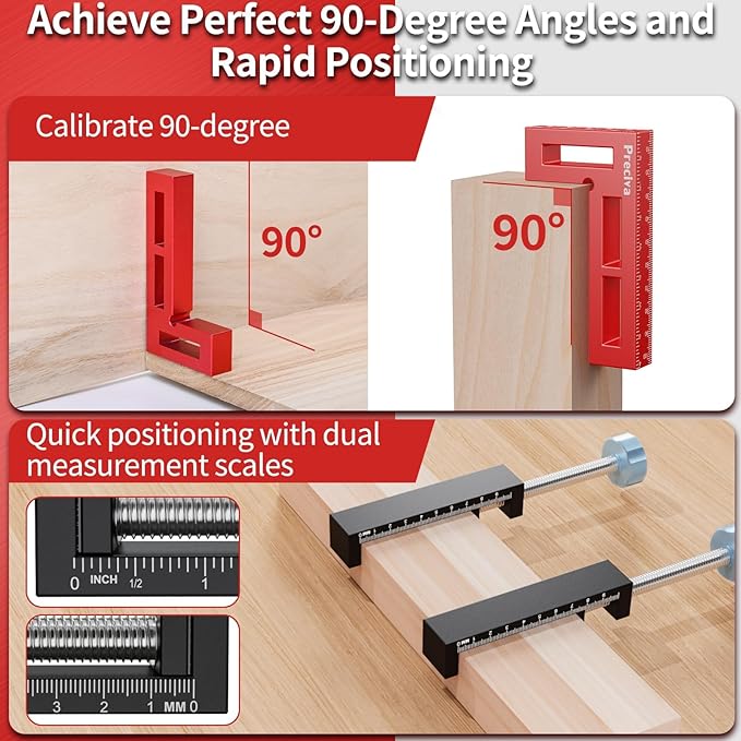 Preciva Corner Clamps for Woodworking, 90 Degree Positioning Squares with 4 C-Clamps, High-Strength Aluminum Alloy for Perfect Right Angle on Cabinets, Frames, Drawers (red-1)