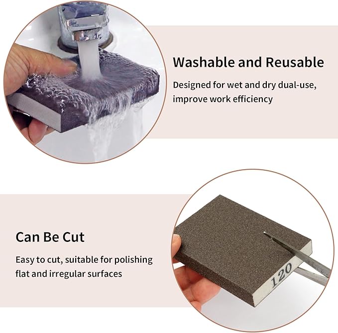 8 Pack Sanding Sponge, Sanding Blocks 120 Grit Assortment, Sand Paper for Wood Furniture, Sander Pads, Washable and Reusable Sandpaper for Drywall Metal Glasses Repair (120 Grit)