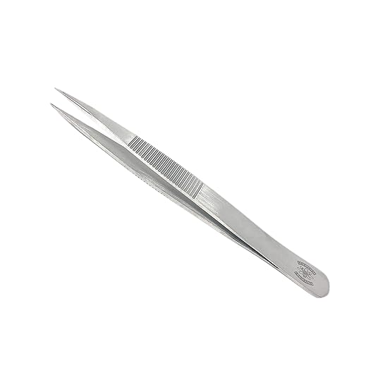 Stainless Steel General Purpose Forceps with Straight Strong Tips (4.75 in. (120mm), Serrated Finger Grips)