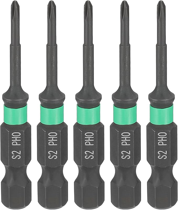 HARFINGTON 5pcs #0 Impact Phillips Screwdriver Bit PH0 1/4" Hex Shank 2" (50mm) Length 0.1" Rod Magnetic Cross Head Drill Bits S2 Steel Industrial Screw Drivers for Impact Power Tools
