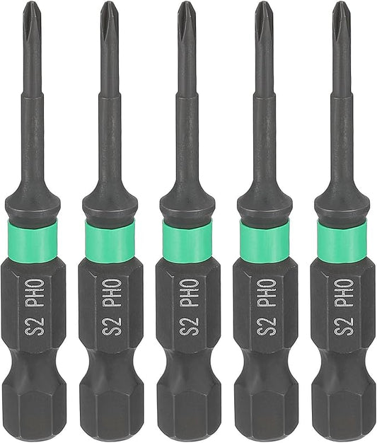 HARFINGTON 5pcs #0 Impact Phillips Screwdriver Bit PH0 1/4" Hex Shank 2" (50mm) Length 0.1" Rod Magnetic Cross Head Drill Bits S2 Steel Industrial Screw Drivers for Impact Power Tools