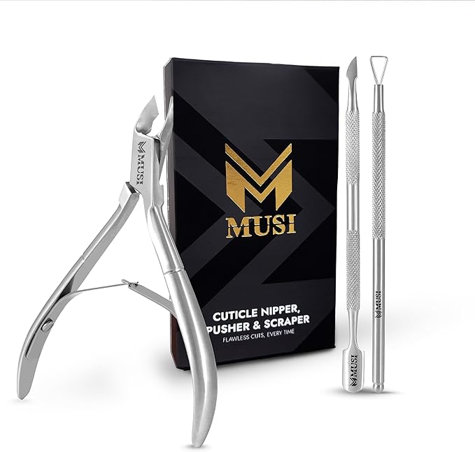 MUSI Cuticle Trimmer, Remover & Pusher ??Professional Pedicure & Manicure Tools for Fingernails & Toenails, Dead Skin Removal, Durable Stainless Steel Nipper, Cutter & Clippers Kit