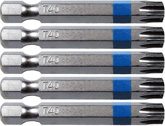 T40 Torx/Star Driver Bit - Color Coded Quick Change Shank Bit for Screws and Fasteners Requiring T40 Size (5 Pack)
