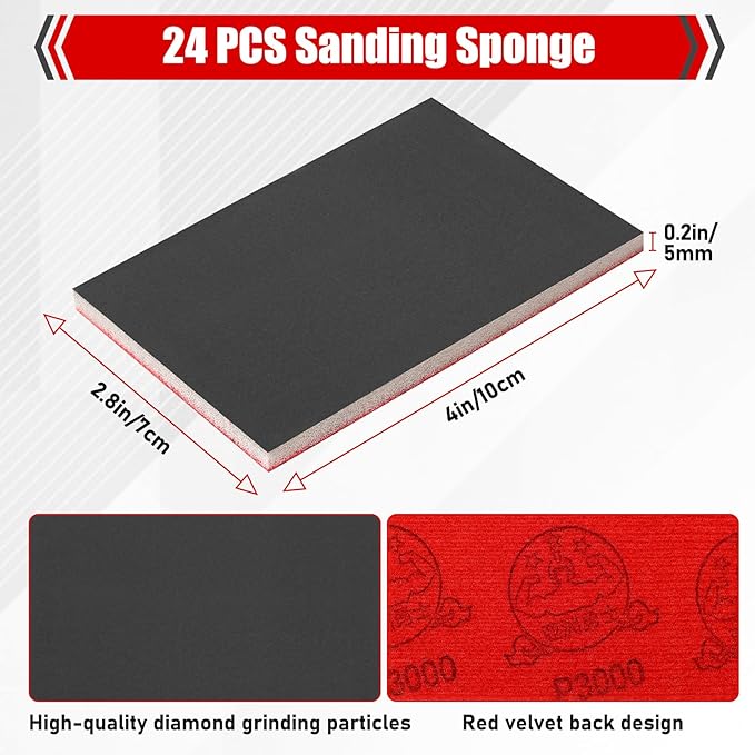 24 Pcs 3 x 4 Inch 180-3000 Grit Sanding Sponge Set, Anglecai Ultra Fine Sanding Sandpaper Pads Soft Foam Sand Block Sponge for Wet Dry Sandpaper Pads for Plastic Model Metal Wood Furniture Polishing