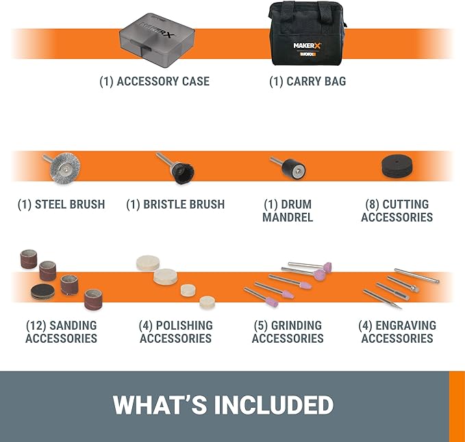 Worx MAKERX WX991L 3pc Crafting Tool Combo Kit - Rotary Tool + Angle Grinder + Wood & Metal Crafter