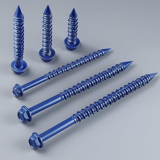 35Pcs 1/4 x 3-3/4 Inch Concrete Screws Anchor with Drill Bit, Blue Hex Head Masonry Brick Stucco Cement Block Screws, Diamond Point