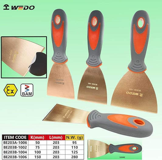 WEDO Non-Sparking 4PCS Set Putty Knife Scraper,Blade 2"+3"+4"+6",Spark-free Safety Paint Scraper with Fiberglass Handle,Beryllium Copper,Non-Magnetic,Paint Scraper Tool,BAM&FM Certificate