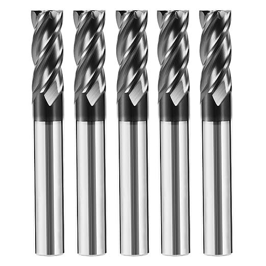 5pcs 5/16" Carbide Square End Mill Bits Set for Alloy Stees/Hardened Steels,Hrc55 Micro Grain Carbide Milling Cutter 4Flute CNC Router Bits with AlTiN Coating