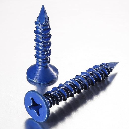 WenSilon(100 PCS) 1/4" x2-1/4 Concrete Screw Anchor Blue Flat Head for Anchoring to Masonry, Block or Brick Stucco
