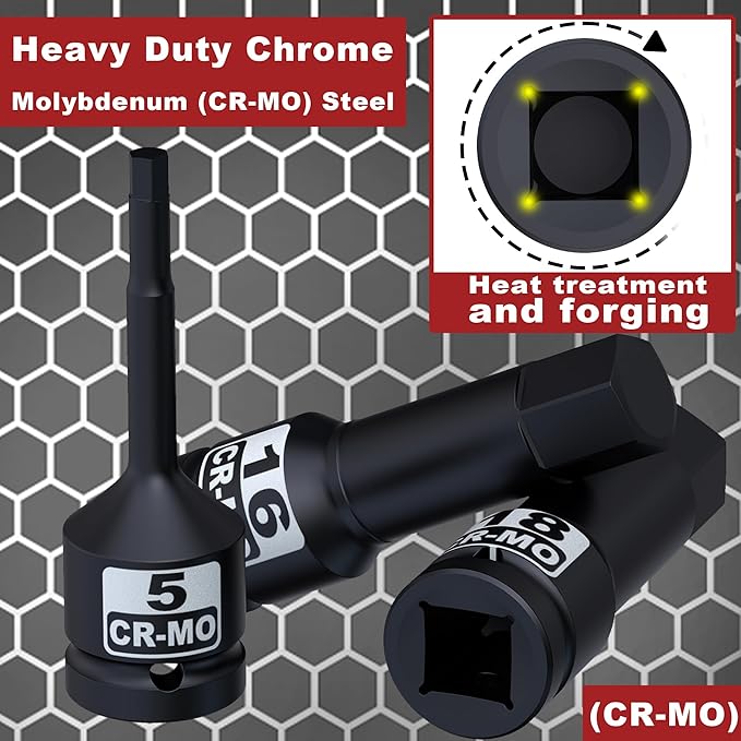 1/2" Drive Master Impact Hex Bit Socket Set, Metric, 10 Pieces 1/2" Drive Impact Allen Bit Socket Set, 5mm - 19mm, Cr-Mo Steel, Heavy Duty Storage Case