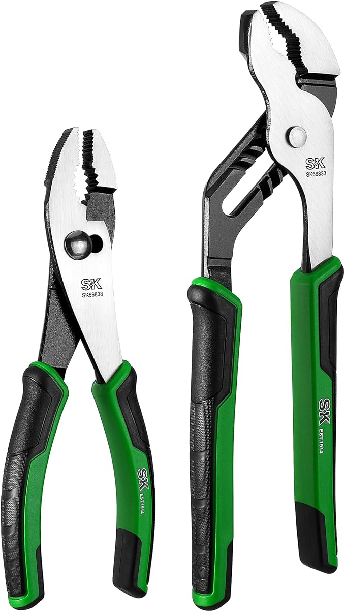 SK 2-Piece Pliers Set, 8-Inch Slip Joint & 10-Inch Groove Joint Pliers, Premium CR-V Construction, Ergonomic Anti-slip Handle for Comfortable Grip