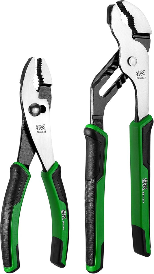 SK 2-Piece Pliers Set, 8-Inch Slip Joint & 10-Inch Groove Joint Pliers, Premium CR-V Construction, Ergonomic Anti-slip Handle for Comfortable Grip