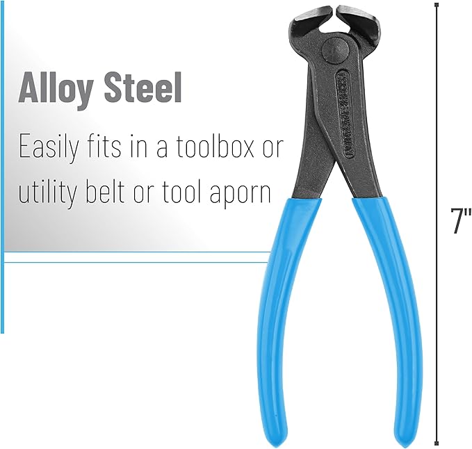 Bates- Nail Puller, 7 Inch, Light Blue, Nail Remover Tool, Cutting Pliers, Carpenter Tools, Staple Puller, End Cutting Pliers