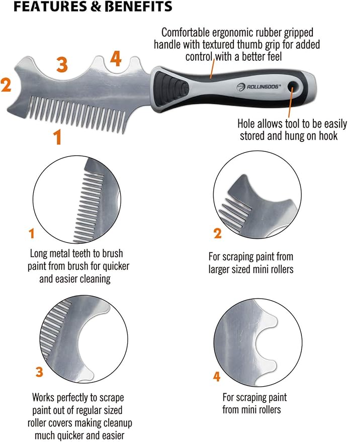 ROLLINGDOG 4 in 1 Paint Brush Comb - Paint Brush&Roller Cleaner Tool