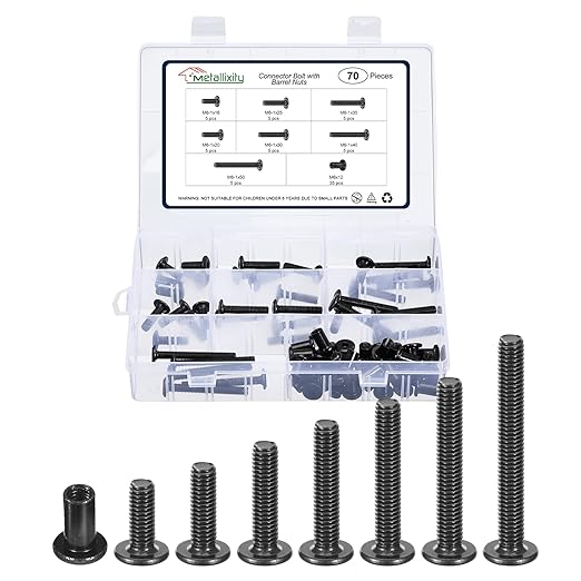 METALLIXITY Furniture Crib Screws Replacement Set with Wrench(M6-1x16/20/25/30/35/40/50) 70Pcs, Galvanization Connector Bolts M6 Screw Barrel Nuts Binding Screws, for Chair Cabinet Bed, Black