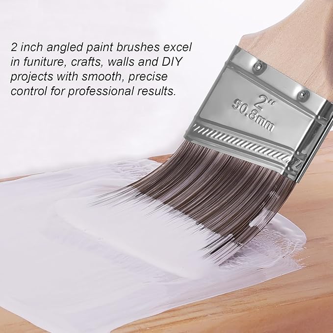 2 Inch Angled Paint Brushes - 6 PCS, Wood Paint Brush Set with Ultra-Dense Soft Bristles for Walls, Trim & Detail Work - Edge Painting Brush