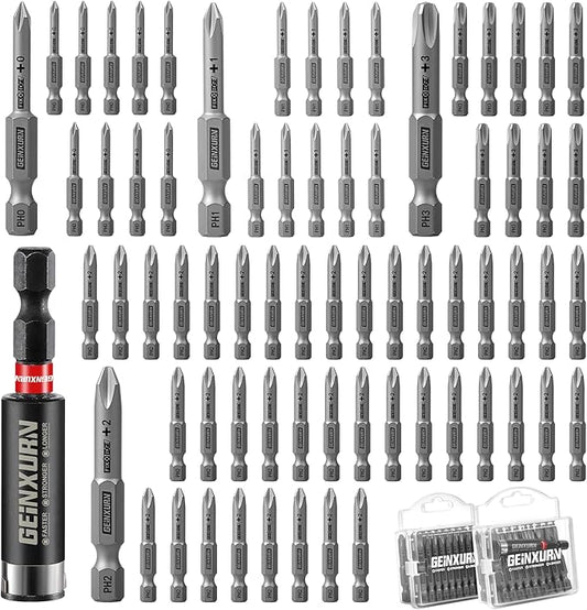 71Pieces Fixedge Screwdriver Bit Set, 2 Inches #0#1#2#3 Phillips Magnetic Alloy Steel Insert Power Bits Tips with Impact Bit Holder and Portable Storage Cases for Home Repair Diy
