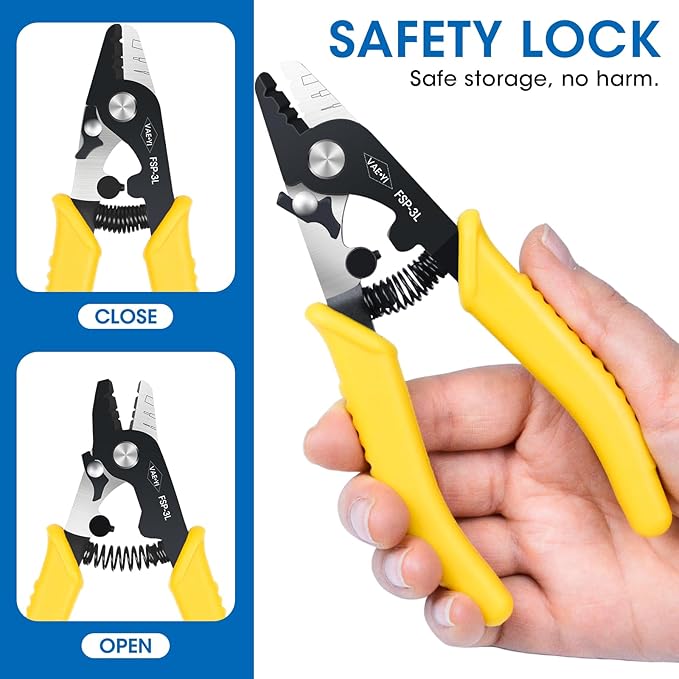 VAEYI Fiber Stripper, 6' Cable Stripper with Safe Lock and Anti Slip Handle, Klein Wire Stripper, Fiber Optic Tools, High-carbon Steel, FSP-3L