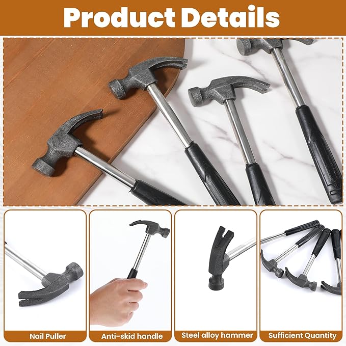 20 Pcs Mini Claw Hammer Bulk 6.5 Inch Solid Tubular Small Safety Hammer with Non-Slip Rubber Handle Lightweight for Woodworking Hanging Pictures DIY Crafts Jewelry Making Tools