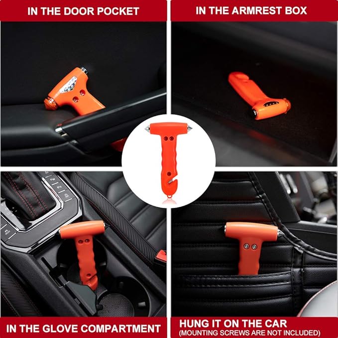 2-Pack Car Safety Hammer Seatbelt Cutter, Auto Emergency Escape Hammer with Window Glass Breaker and Seat Belt Cutter, Striking Red Escape Tool for Car Accidents