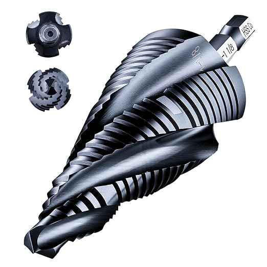 toolant Four Spiral Flute Cobalt Step Drill Bit(Pro), 1/4"-1-1/8" Impact Ready Unibit Step Drill Bit, 1/4" Hex Shank Step Bit for Metal, Stainless Steel, Aluminum, Plastic