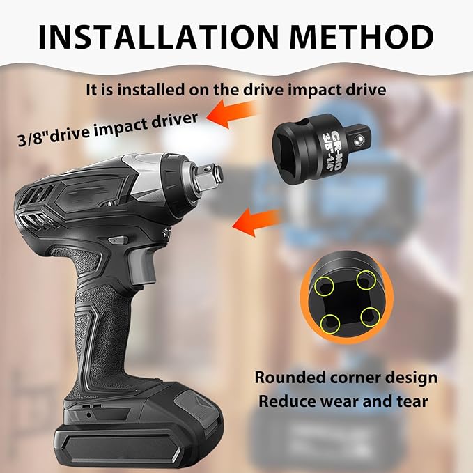 2 Piece 3/8?쒯 To 1/4?쒶 Impact Socket Adapter, Impact Socket Reducer Square Driver & Wrench Conversion Kit for Impact Driver Wrench Ratchet Use