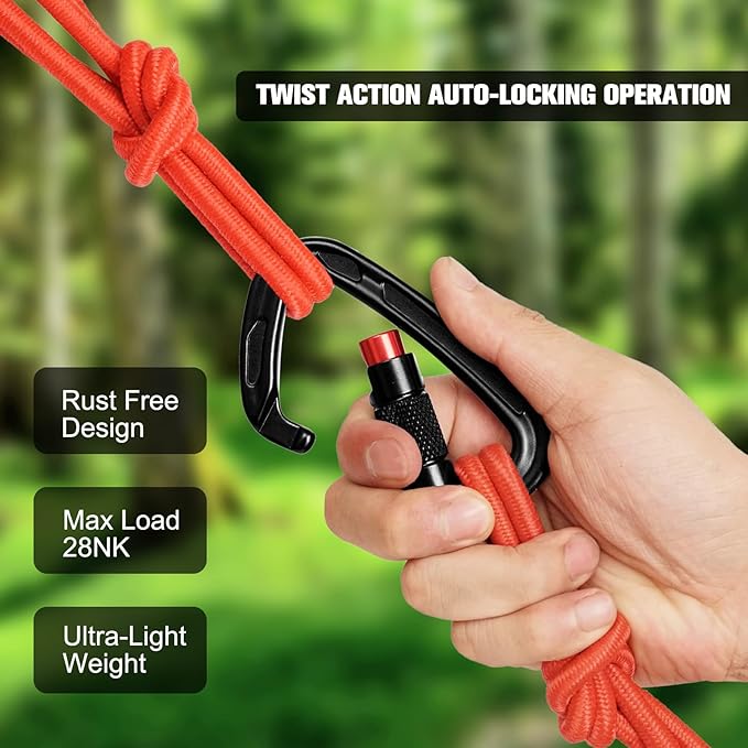 Auto Locking Carabiner Clips - 28KN (6172lbs) Heavy Duty Caribeaners 竊?PCS Large Carabiner Clip for Keychains竊똇ammock竊똂amping, Gym, Hiking, Outdoor 竊똃og Leash