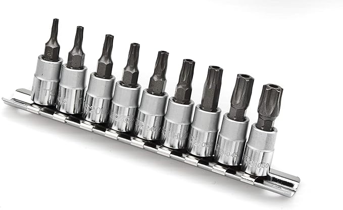 9PCS 5 PT. 1/4-Inch Drive Star Bit Socket Set for New 5 Point Tamper-Proof Bolts by JTC 3303