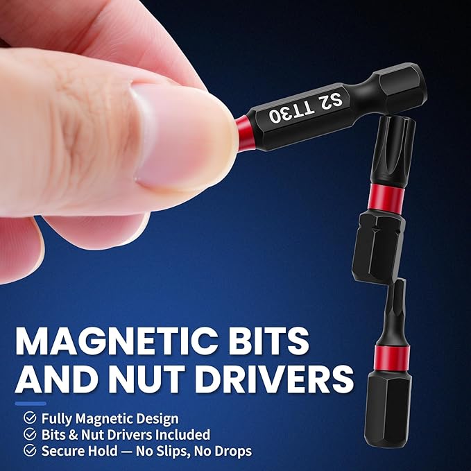 86PCS Magnetic Impact Nut Driver&Bit Set,SAE&Metric,CR-MO Nut Drivers(32pcs),S2 Steel Bits(45pcs),Ratchet Wrench,3 Ball-Head Adapters,Quick-Release Bars,Universal Socket,Flexible Shaft,Angle Driver